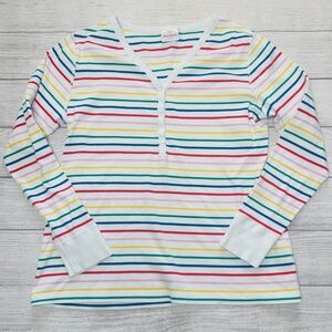 Hanna‎ Andersson Women’s Organic Cotton Rainbow Stripe V-Neck Henley Size XL